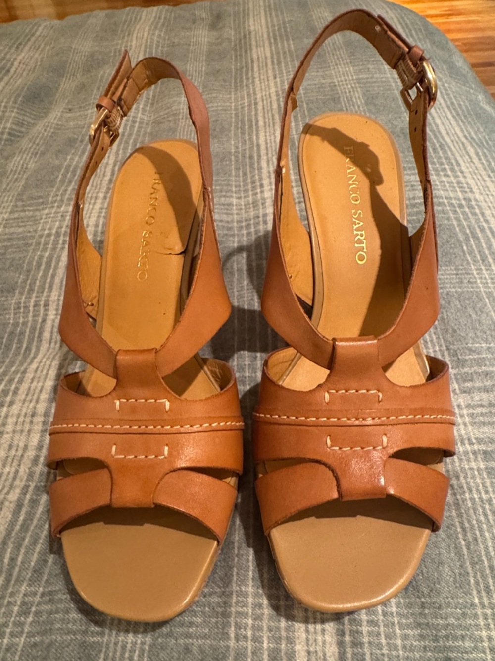 Franco Sarto Cadmus Women's Cork Wedge Tan Leather Slingback Sandals